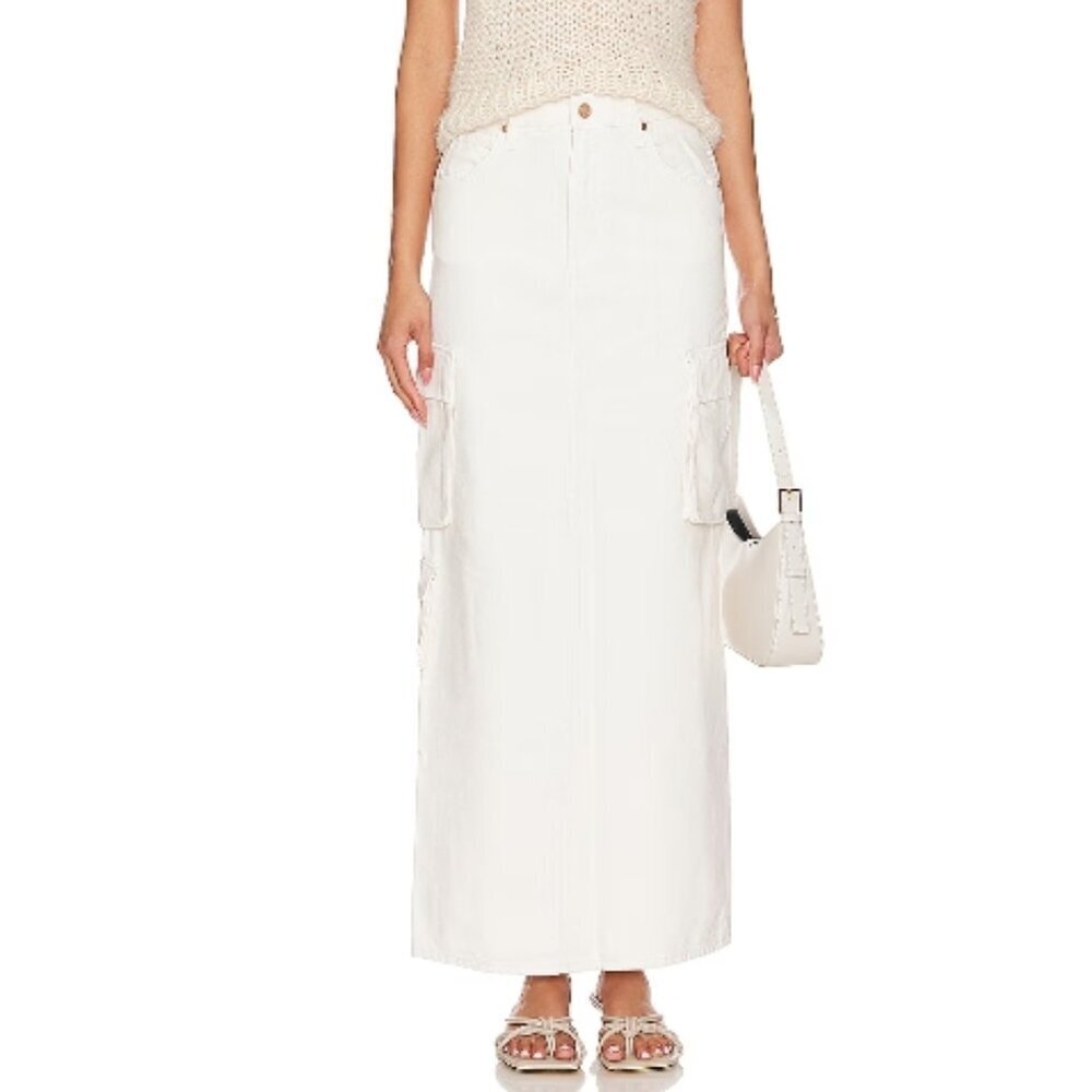 MOTHER Fun Dip Denim Work Cargo Skirt Natural 25 NWT